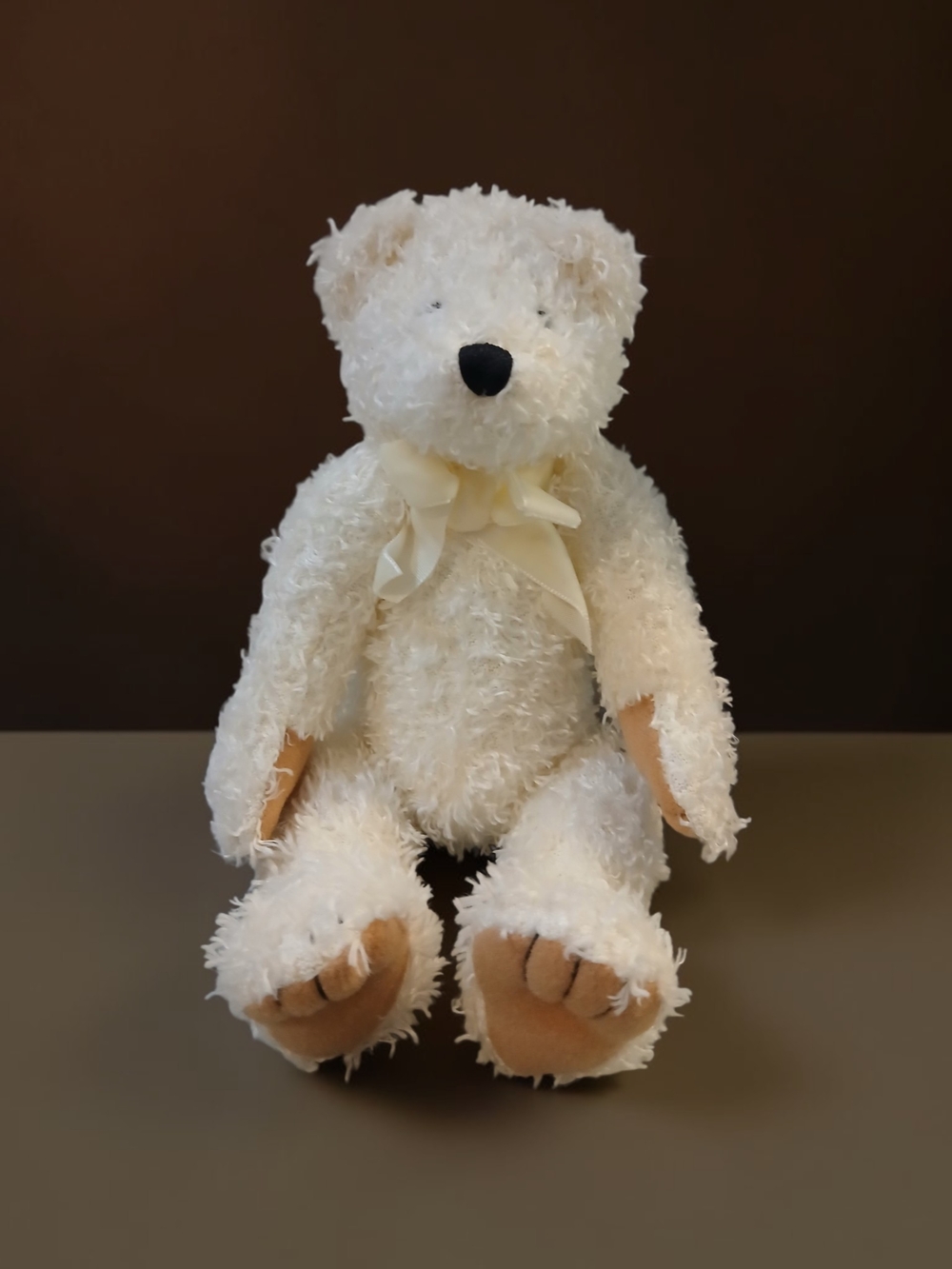 Plush White Teddy Bear with Ribbon
